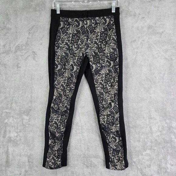 Women Chicos So Slimming Black & Lace Patterned Ankle Pants Slim Fit Size 00 - Picture 2 of 11